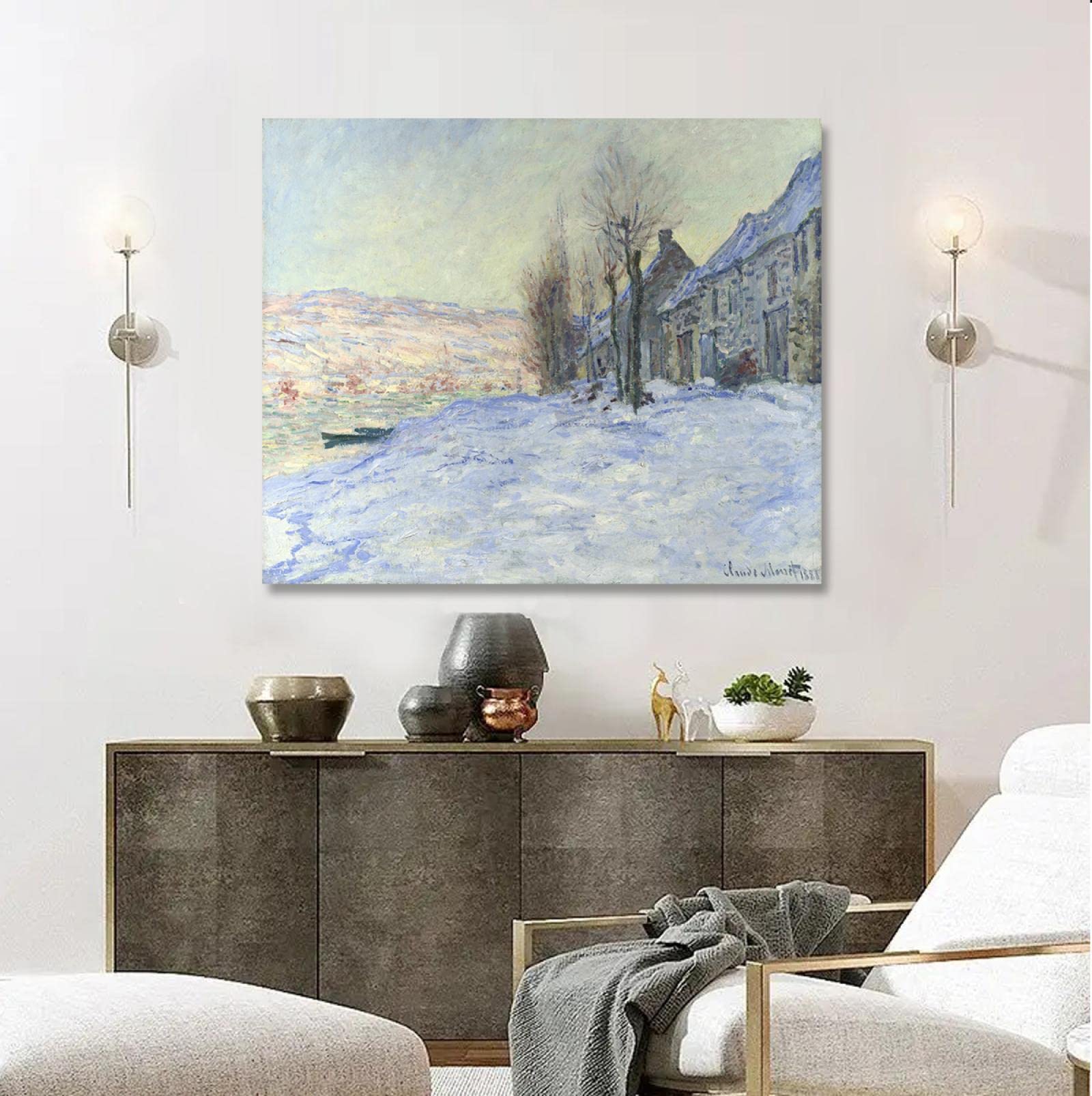 Amazon｜モネの有名な冬の風景画家のキャンバスの絵画は寝室の